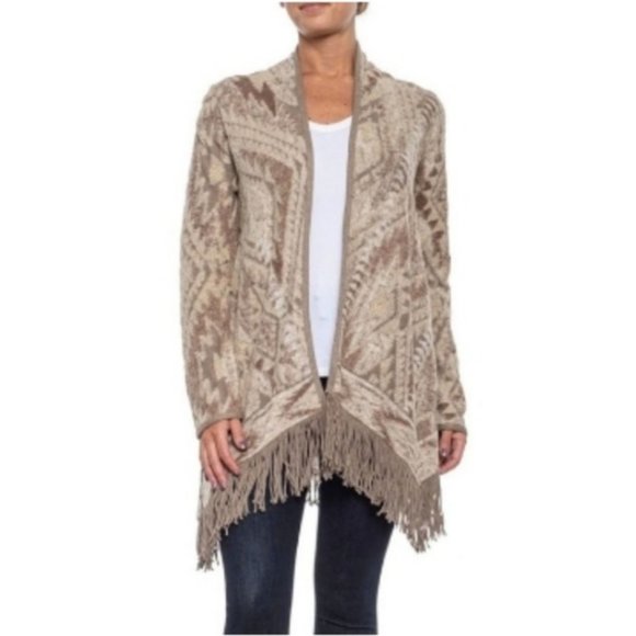 Lucky Brand Fringed Brushed Knit Cardigan Sweater Boho Southwest 7W51277 XS $129 - Picture 1 of 12